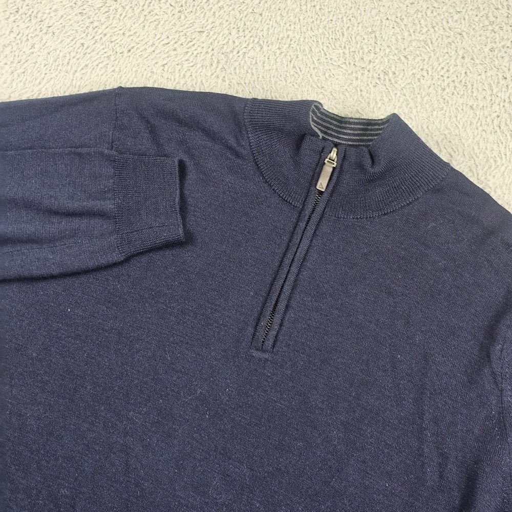 UNTUCKit Sweater Mens XL Blue 100% Merino Wool 1/4 Zip Mock Neck Knit Pullover
